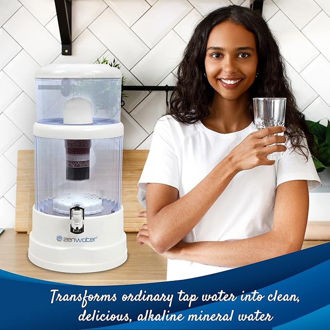 4-Gallon Countertop Gravity Water Filter System - Portable Alkaline Filtration System - Enjoy Clean and Mineral-Rich Hydration at Home, Office, or Travel