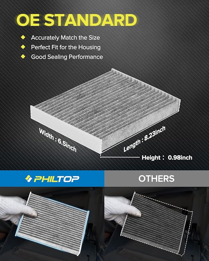 PHILTOP Cabin Air Filter, Replacement for CF12002, CP002, Soul(2014-2019), Soul EV(2015-2019), Premium Cabin Filter with Activated Carbon, Pack of 1