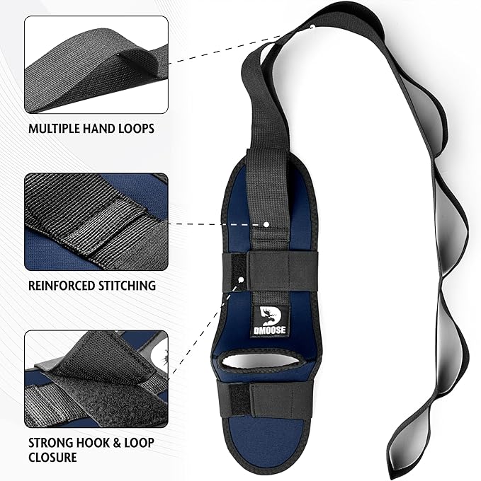 DMoose Fitness Foot & Calf Stretcher with Adjustable Padded Stretching Strap for Plantar Fasciitis, Hamstring, Heel Spurs and Achilles Tendonitis Relief - Yoga Leg Stretch Strap for Flexibility-FlexoryFit