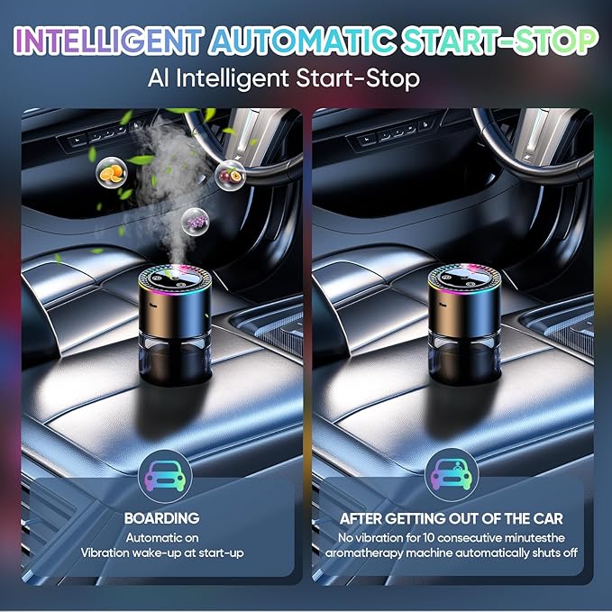 Smart Car Air Freshener Diffuser 180ML Large Capacity, 270-Day Essential Oil Rechargeable Auto On/Off with 7-Color Light & Star Projection for Home Office,Ocean Scent
