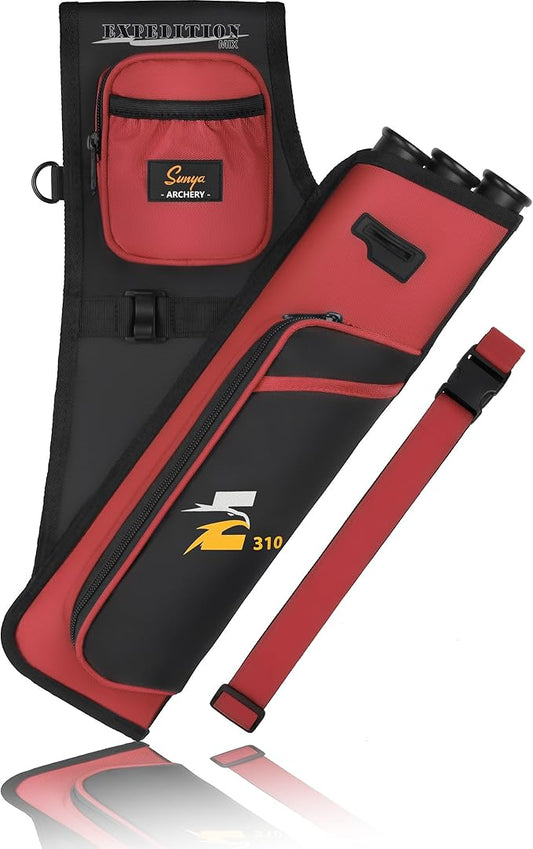 SUNYA Archery Hip Quiver for Arrows. Includes 3 Tubes Arrow Holder, Accessories Pockets and Waist Belt. Fit for Compound and Recurve Bow Practice.