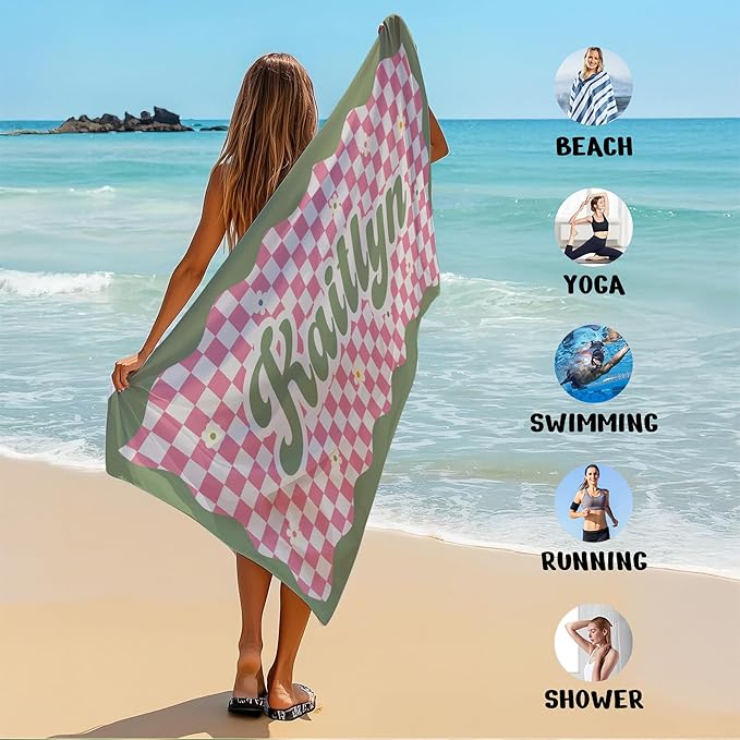 JML Personalized Beach Towel with Name, Custom Flower Beach Towel, Customized Microfiber Pool Towel, Quick Dry & Absorbent Swim Towel for Adult,Anniversary, Birthday, Summer Holiday,Vacation-FlexoryFit