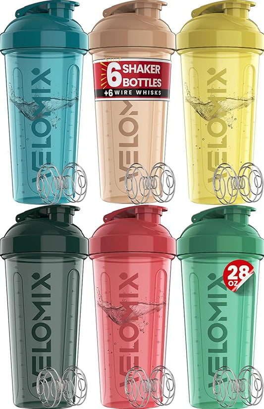 '-6 PACK- 28 oz Protein Shaker Bottle for Protein Mixes - 6x Wire Whisk | Leak Proof Shaker Cups for Protein Shakes | Protein Shaker Bottle Pack | Protein Shake Cup (Hawai Shadows)-FlexoryFit