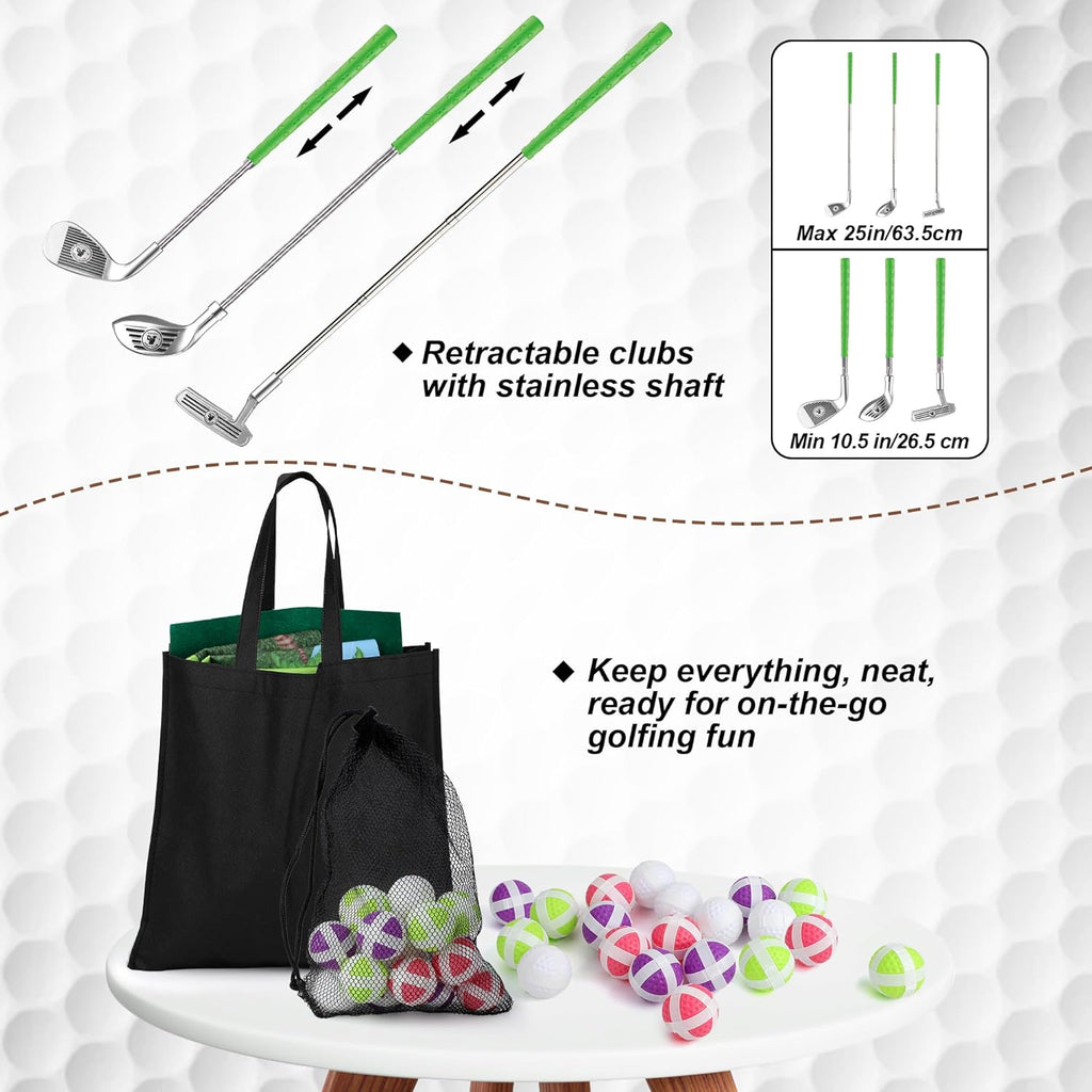 Liberry Kids Golf Set for 3 4 5 6 7 Years Old Boys Girls, Golf Chipping Game with Golf Mat, Sticky Balls, Storage Bag, Retractable Golf Clubs Outdoor Indoor Sports Toy Gift Toss Game (Silver)