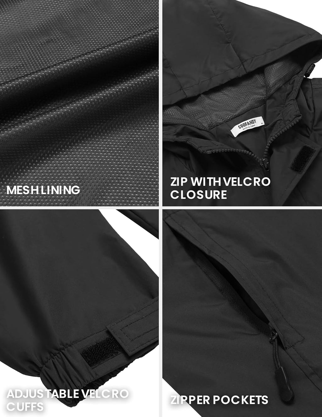 COOFANDY Men's Rain Jacket Waterproof With Hood Lightweight Packable Shell Raincoat Windbreaker For Cycling Golf Travel