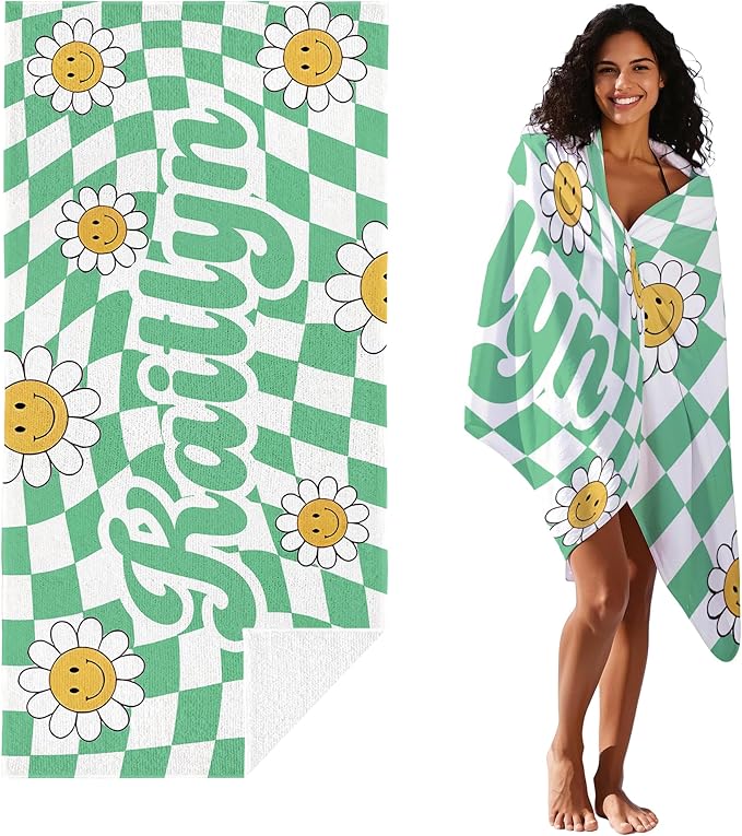 JML Personalized Beach Towel with Name, Custom Flower Beach Towel, Customized Microfiber Pool Towel, Quick Dry & Absorbent Swim Towel for Adult,Anniversary, Birthday, Summer Holiday,Vacation-FlexoryFit