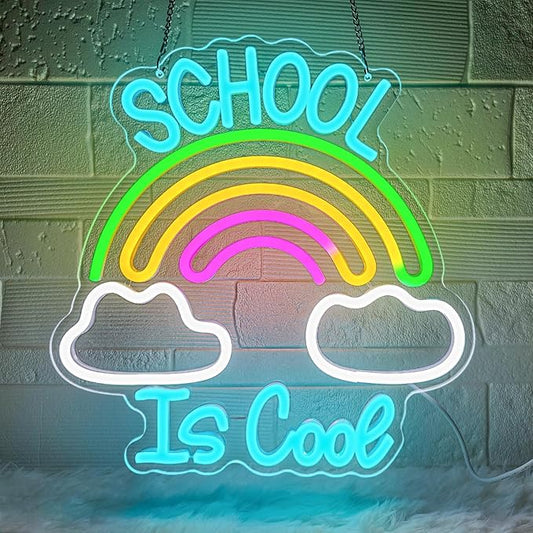 School is Cool Neon Sign,Classroom Neon Sign,Reading Rainbow Sign,USB Powered with Dimmable Switch,Neon Light Sign,Neon Signs for Wall Decor for Classroom,School Led Sign