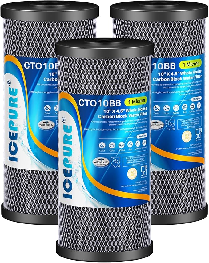 ICEPURE 10"X4.5", 1 Microns Whole House Sediment Activated Carbon Water Filter by ICEPURE