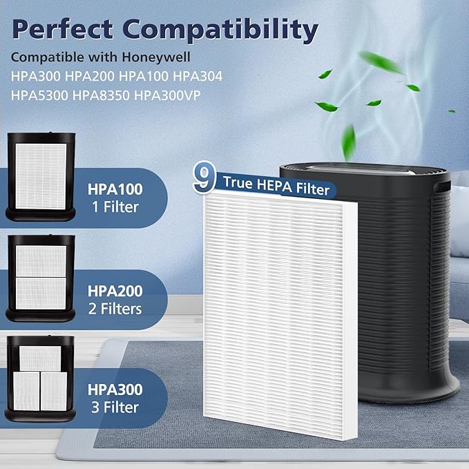 9 Pack HPA300 HEPA Filter Replacement R for Honeywell HPA300 HPA200 HPA100 and HPA090 Series and HPA5300, HPA300VP, HPA304 HPA3300, HPA5300. Replace HRF-R3 Filter R (HRF-R3 & HRF-R2 & HRF-R1)