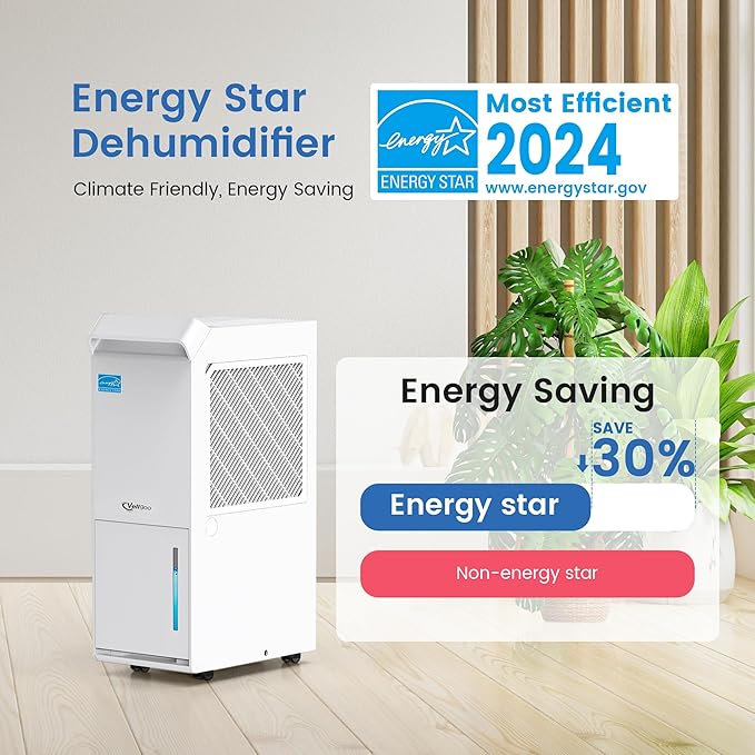 3,500 Sq.Ft Most Efficient Energy Star 2024 Dehumidifier with Pump, Vellgoo Max 60 Pint/D (Standard 35 Pint/D) Compressor Dehumidifier for Basement with Drain Hose, Intelligent Humidity Control
