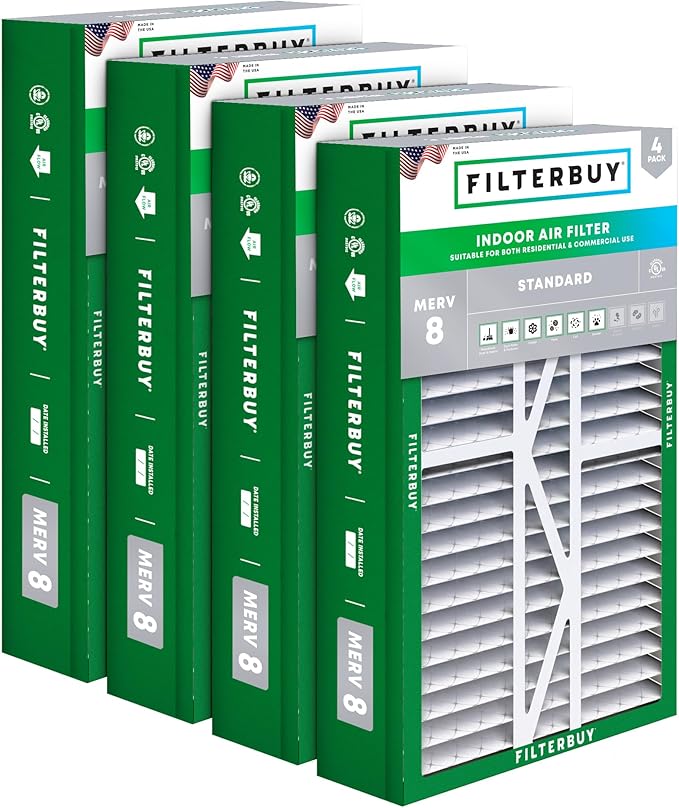 Filterbuy 17.5x27x5 Air Filter MERV 8 (MPR 700) Dust Defense Replacement (4-Pack), Pleated HVAC AC Furnace Filters for Trane Perfect Fit & American Standard (Actual Size: 17.13 x 26.13 x 4.97)