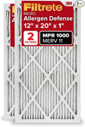 Filtrete 12x20x1 AC Furnace Air Filter, MERV 11, MPR 1000, Micro Allergen Defense, 3-Month Pleated 1-Inch Electrostatic Air Cleaning Filter, 2 Pack (Actual Size 11.81x19.81x0.81 in)