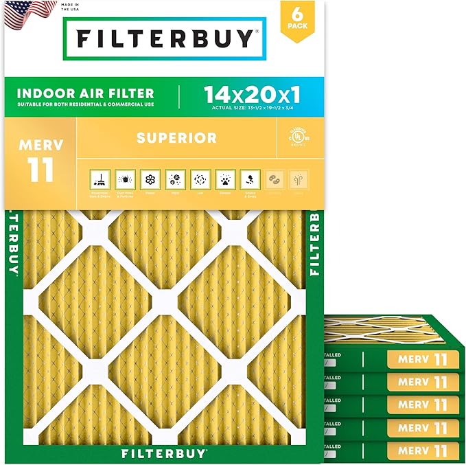 Filterbuy 14x20x1 Air Filter MERV 11 Superior Pet & Allergy Defense, by Filterbuy