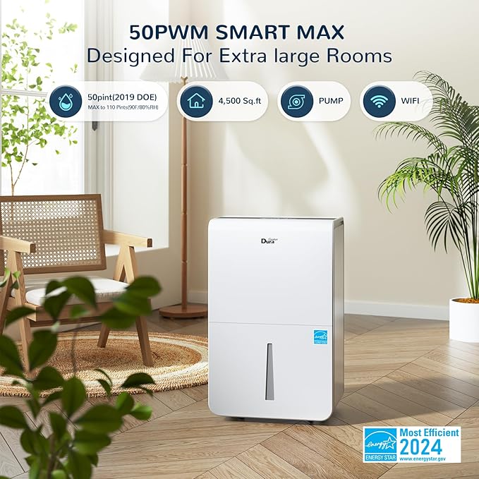 Dehumidifier for Basement,Energy Star Certified for 4500 Sq.Ft Large Room, MAX to 70 Pints/day, included 16.4 Feet Drain Hose and Pump,White