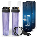High Capacity 20 x 4.5” Whole House Filter Purifier System for Well or City Water, Presser Relief Button, 1” NPT Brass Port, Double O-Ring, Meets NSF Standards & Regulations (Transparent, 2 Sets)
