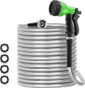 150ft 304 Stainless Steel Garden Hose Metal, Heavy Duty Water Pipe with Nozzles for Yard, Outdoor - Flexible, Never Kink & Tangle, Puncture Resistant (Sliver)