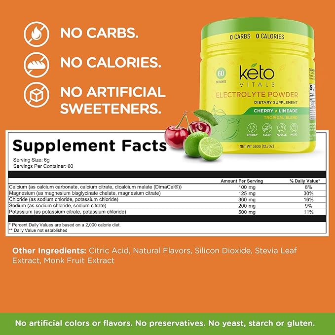 Keto Vitals Electrolytes Powder | Keto-Friendly Electrolytes with Potassium, Magnesium, Sodium, Calcium | Keto Electrolytes Supplement Energy Drink Mix | Sugar-Free, Zero Calories, Zero Carbs-FlexoryFit