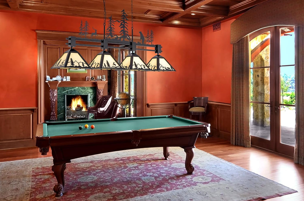 TOCHIC Vintage Pool Table Light, 62 inch Tiffany Bear Billiard Pool Table Lights, 4 Lights Rustic Farmhouse Billiard Hanging Light Fixture for 7 to 9 ft Snooker Table, Game Room, Man Cave, Kitchen