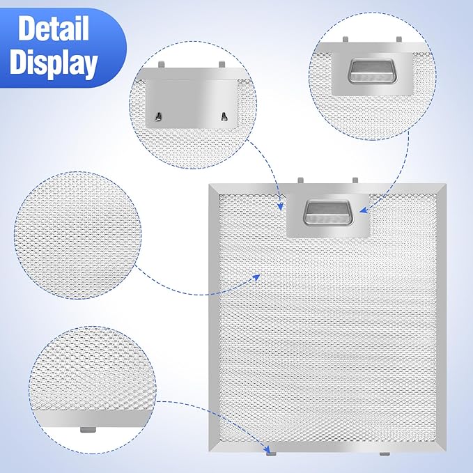 W10915369 Metal Clips Range Hood Filter - Stainless Steel Clips, Aluminum Grease Mesh, 2 Pack (Fits 8.75"x7.5") by oneket