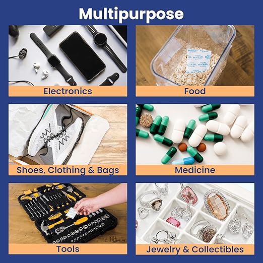 Wallaby 5 gram (500 Packets) Food Safe Pure White Silica Gel Desiccant Dehumidifier Packs - Rechargeable & Coated Moisture Absorbers - Protects Against Moisture Damage - (Packed in 100x Sets of 5)