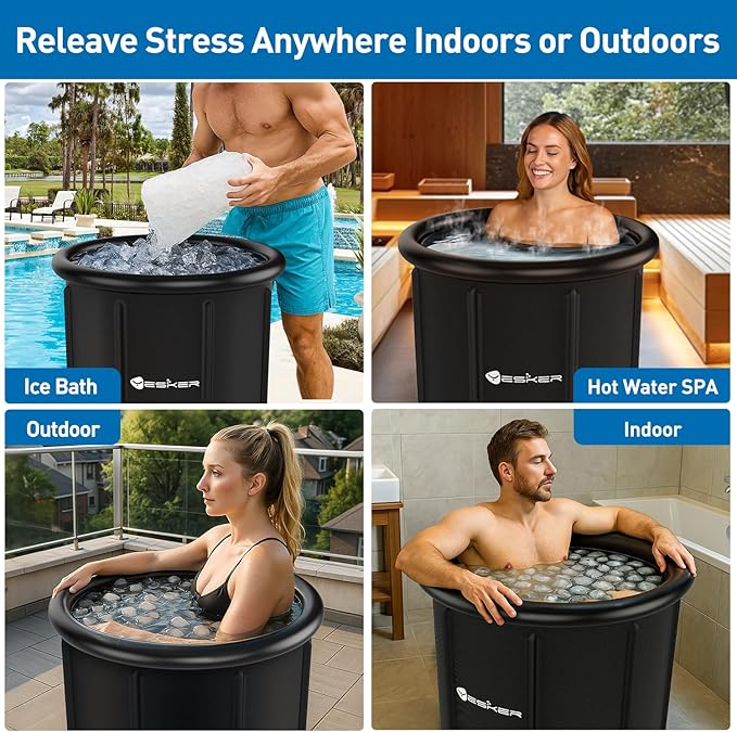 Yesker 126 Gal Ice Bath Tub with Air Ring, Portable Multi-Layered Cold Plunge Tub with Lid for Athletes, Foldable and Inflatable, One Person Hot Bathtub at Gym, Yard, Home, Outdoors Use