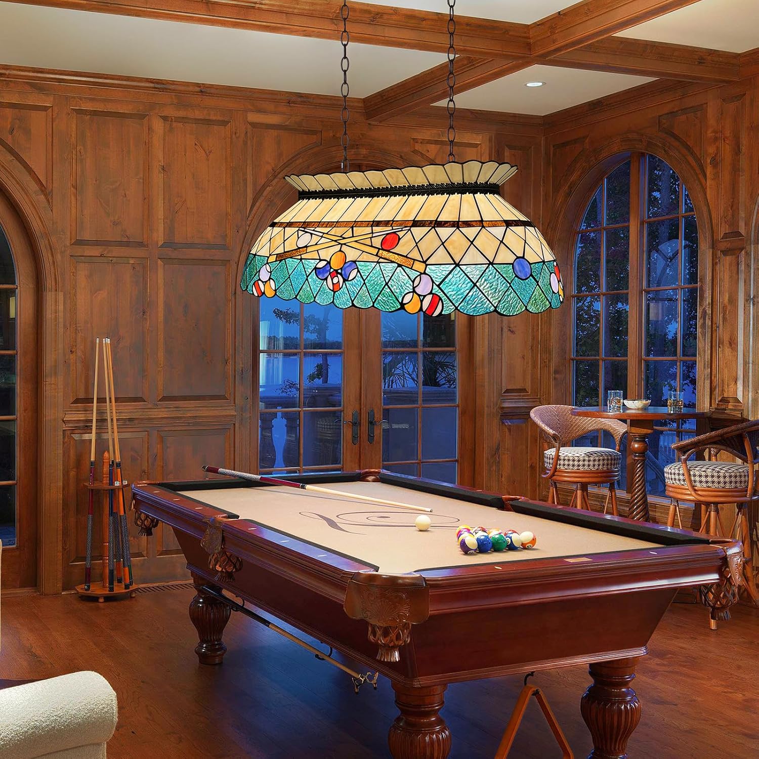 Capulina Tiffany Pool Table Light Pendant Light Fixture 3 Light Amber Green Style Stained Glass Chandelier for Billiard Room Kitchen Island Dining Room
