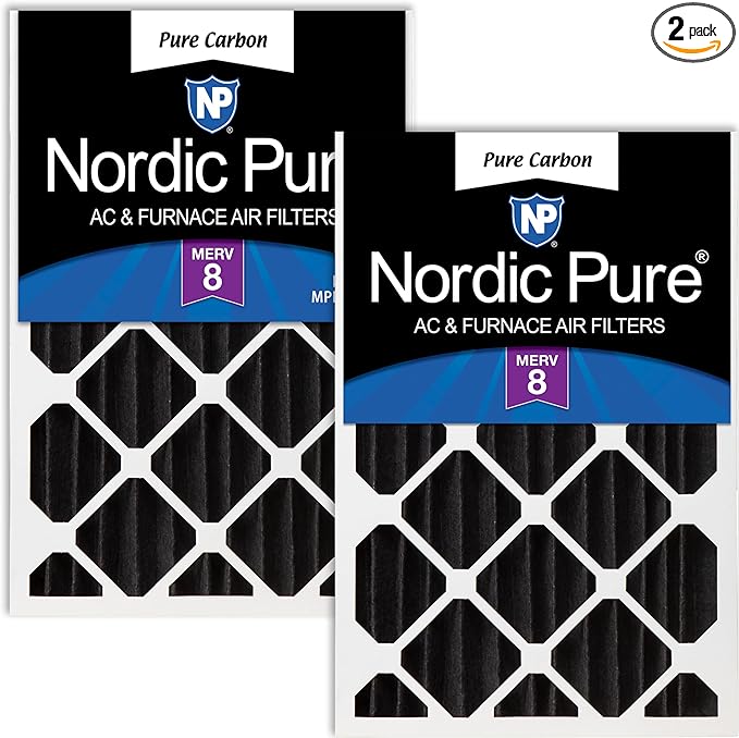 Nordic Pure 20x24x4 (Actual Size: 19 3/8 x 23 3/8 x 3 5/8) Pure Carbon Pleated Odor Reduction Merv 8 Furnace Filters 2 Pack