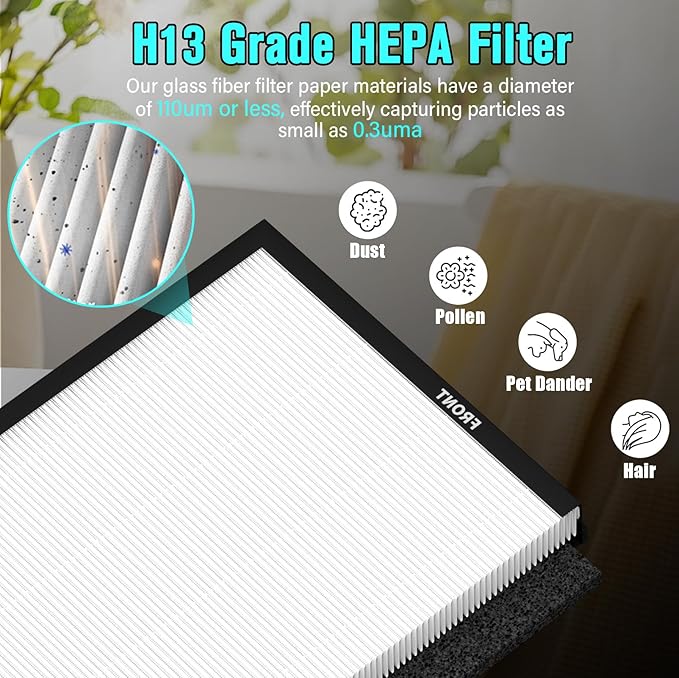 Replacement Filter Compatible with ECOSELF HAP603 Air Puri-Fier, 2-in-1 H13 Grade Filter with Active Carbon, 2 Pack HAP603 Filter, White