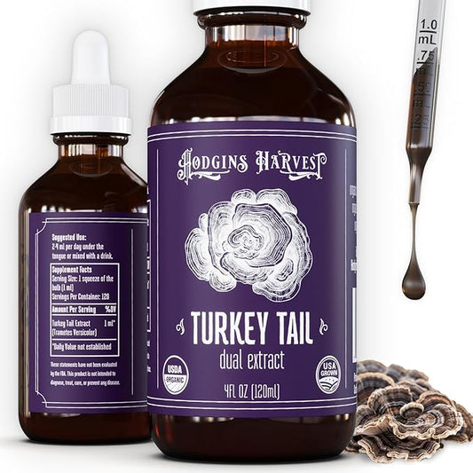 Hodgins Harvest Organic Turkey Tail Tincture | Made with Mushrooms Grown On Our Farm in The USA | Dual Extract | Extra-Concentrated (4 fl oz)-FlexoryFit