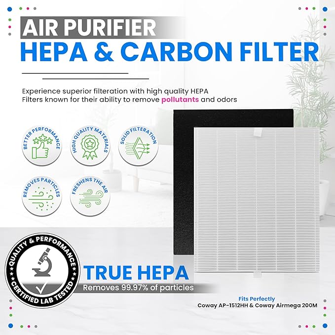 Bagean AP-1512HH Filter Replacement Compatible with Coway Airmega AP-1512HH Mighty & 200M Air Purifier - Fits Coway Filter Replacement - AP 1512HH Filters Freshens the Air (1 Main + 2 Carbon)