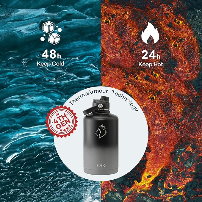 Insulated Water Bottle with Straw Lid, Modern Double Vacuum Stainless Steel Water Flask, Simple Half Gallon Water Jug, Metal Thermo Canteen Mug,87oz Sports Bottle-FlexoryFit