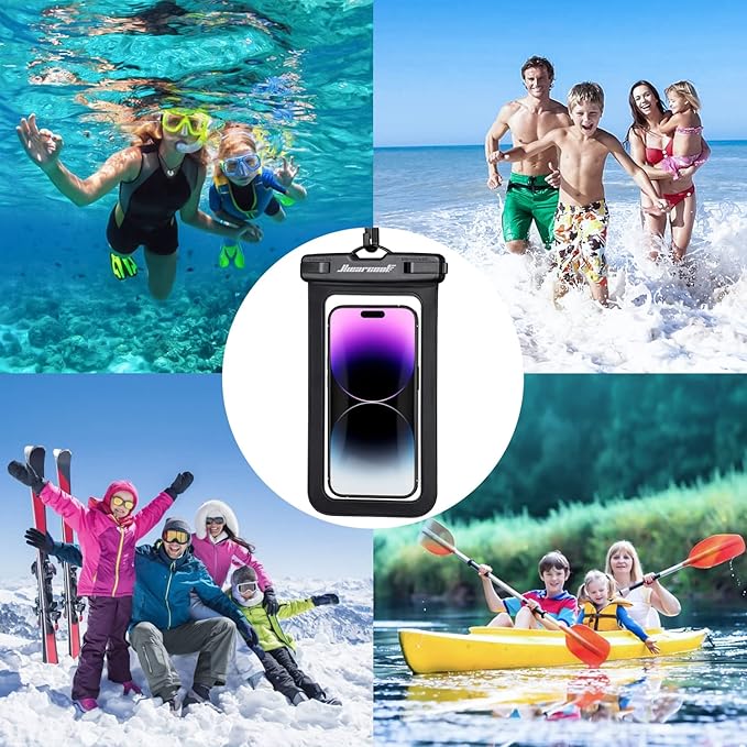Hiearcool Waterproof Phone Pouch, Waterproof Beach Bag Compatible for iPhone 17 16 15 14 13 Pro Max, IPX8 Cellphone Travel Essentials for Beach -Black & Sky Blue-2Pack