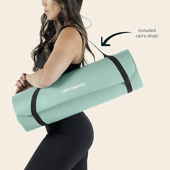 Retrospec Solana Yoga Mat 1" Thick w/Nylon Strap for Men & Women - Non Slip Exercise Mat for Home Yoga, Pilates, Stretching, Floor & Fitness Workouts - Blue Lagoon-FlexoryFit
