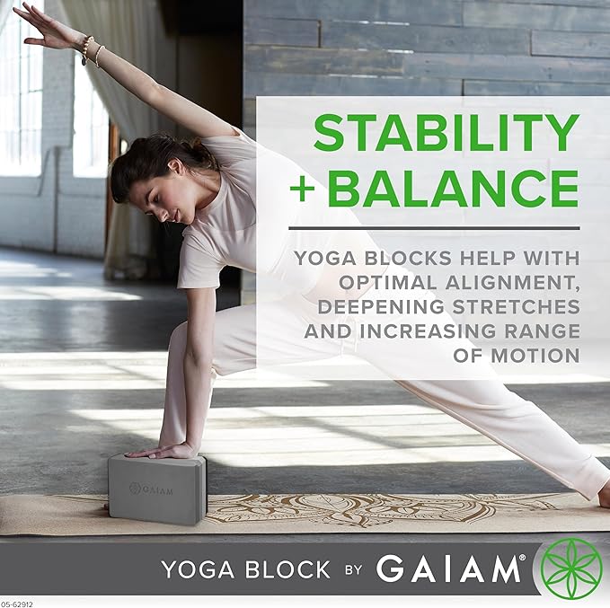 Gaiam Yoga Block - Supportive Latex-Free Eva Foam - Soft Non-Slip Surface with Beveled Edges for Yoga, Pilates, Meditation - Yoga Accessories for Stability, Balance, Deepen Stretches-FlexoryFit