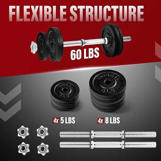 Yes4All Old School Adjustable Dumbbell Set with Weight Plates, Star Lock Collars/Connector, 40lbs to 200lbs Adjustable Weight Plates Set-FlexoryFit