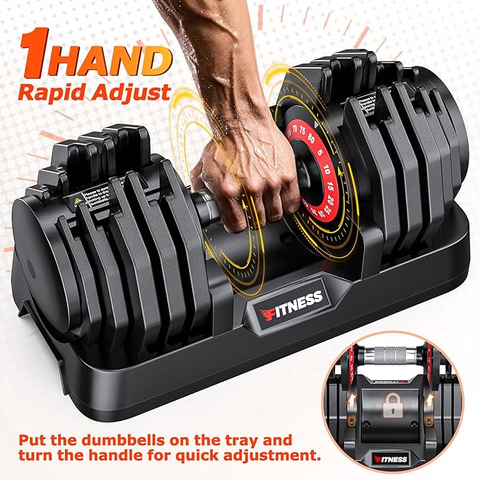 Adjustable Dumbbells Set of 2, 1 Hand Adjustable Weights Dumbbells Set, 5 in 1/10 in 1 Free Dumbbell with Anti-Slip Texture Handle, 25/55/80lb Pair Weight Set For Home Gym Suit both Men and Women-FlexoryFit