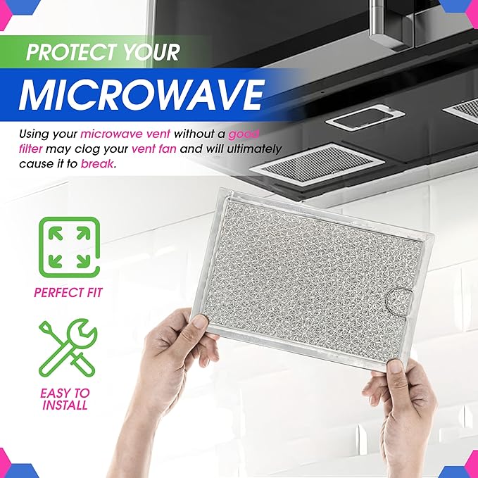 Microwave Filter Replacement 7.64” x 5.12” for GE WB06X10309 WB06X10359 Microwave Grease Filter - Also Fit’s LG Kenmore and More - Filters Kitchen Oven Air Entering Over the Range Vent Fan (4-Pack)