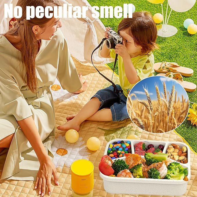 15 PCS Bento Box, 4 Compartment Bento Box Adult Set, Wheat Straw Bento Lunch Box, Reusable Lunch Snack Box, Microwave, Dishwasher and Freezer Safe Meal Prep Containers for Work, School and Travel-FlexoryFit