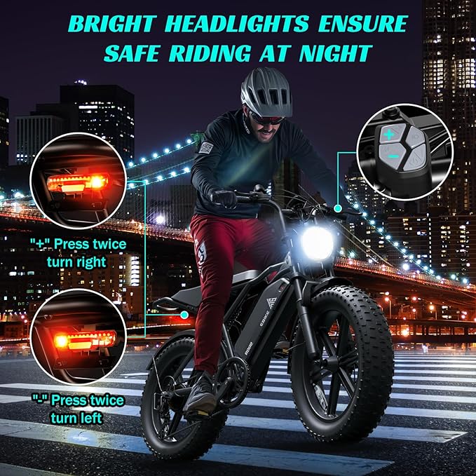 TST Electric Bike for Adults 1500W Peak 20" Fat Tire All-Terrain E-Bike 60/110 Miles 28MPH Electric Dirt Bike for Road Sand Mountain Snow - 48V 15/25AH Battery Powered Electric Motorcycle