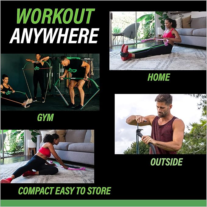 Gorilla Bow Original Portable Home Gym Resistance Bands and Bar System for Travel, Fitness, Weightlifting and Exercise Kit, Full Body Workout Equipment Set-FlexoryFit