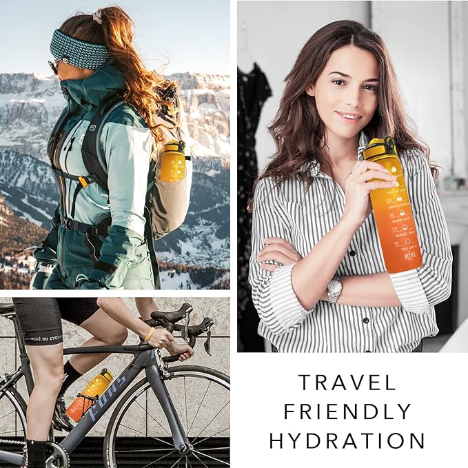 Hyeta 32 oz Water Bottles with Times to Drink and Straw, Motivational Water Bottle with Time Marker, Leakproof, Drinking Sports Water Bottle for Fitness, Gym and Outdoor-FlexoryFit
