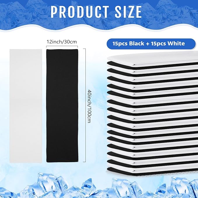 Hosuly 30 Pack Cooling Towels, 40"x12" Ice Breathable Soft Chilly Sweat Rag Microfiber Workout Rags for Gym Cooling Towels for Neck and Face for Yoga Golf Sport Running-FlexoryFit