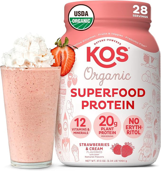 KOS Organic Plant Based Protein Powder - Strawberries & Cream - 28 Serving-FlexoryFit
