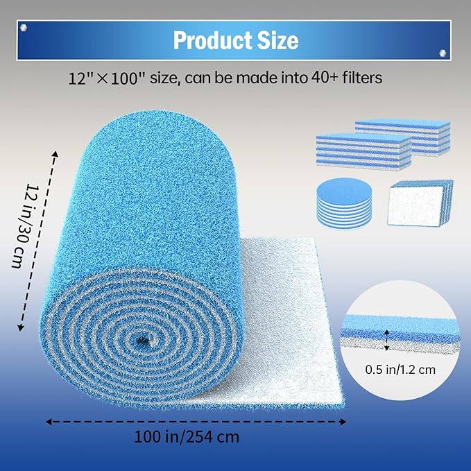 Air Vent Filter, 12"X100" Cut to Size MERV 8 Triple Air Filter Material, Blue & White Electrostatic Vent Filter Kit for Home Floor, Ceiling, Grilles, HVAC Vent, Compression Packing