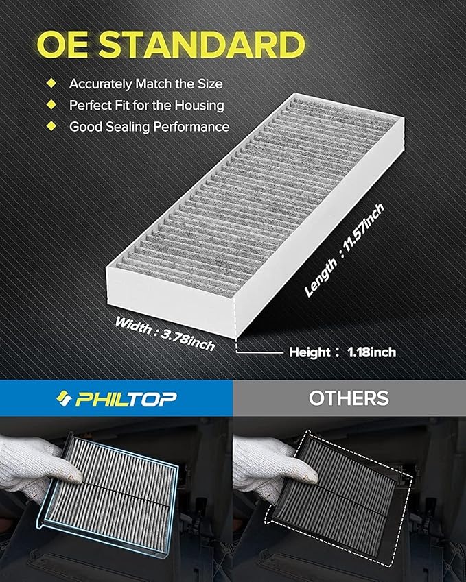 PHILTOP Cabin Air Filter, Replacement for CF8603A, CL, TL, Accord, Premium Cabin Filter with Activated Carbon Filter, Pack of 2