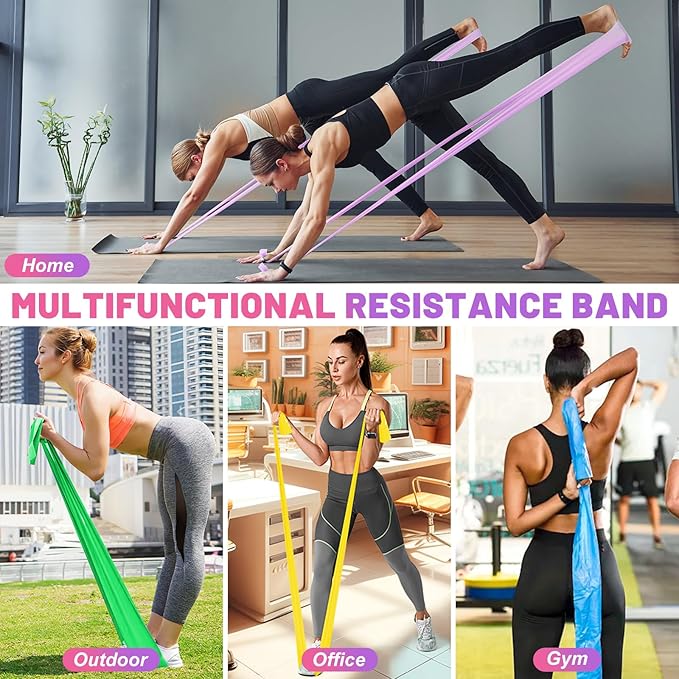 5 Pcs Resistance Bands, Professional Exercise Bands Elastic Stretch Bands for Fitness Yoga Pilates Stretching Strength Training, Workout Bands for Women and Men Home Gym-FlexoryFit