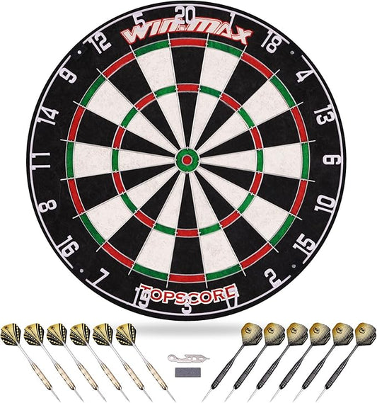 WIN.MAX Dart Board - Bristle Steel Tip Dartboard Dart Boards for Adults Bristle Steel Tip Dartboard Set with 12 Darts Metal Tip