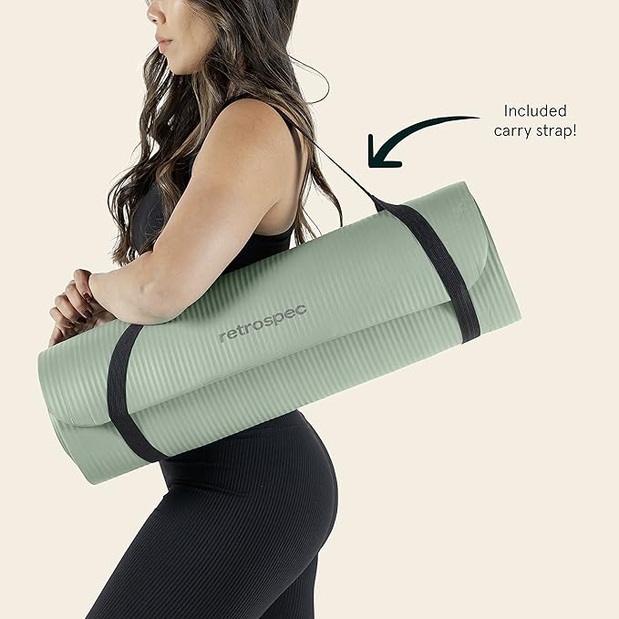 Retrospec Solana Yoga Mat 1/2" Thick w/Nylon Strap for Men & Women - Non Slip Exercise Mat for Yoga, Pilates, Stretching, Floor & Fitness Workouts-FlexoryFit
