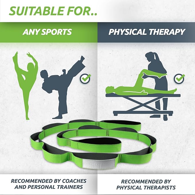 EverStretch Non-Elastic Stretching Strap with Loops - Move Freely with This Looped Stretch Strap Premium Stretch Band for Sports, Physical Therapy and Recovery from Knee Replacement Surgery.-FlexoryFit