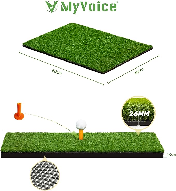Upgrade Multi-Function Golf Hitting Mat – MyVoice 5x4ft Thickened Mat with Interchangeable Turf, Durable Non-Slip Base for Indoor & Outdoor Practice, Ideal for Golfers of All Levels